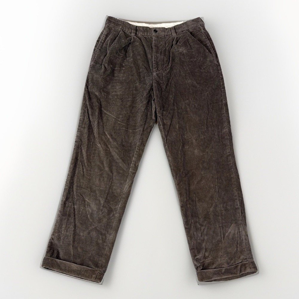 Brooks Brothers Corduroy Pants Mens 34W 30L Brown Pleated Cuffed‎ 346 Trousers